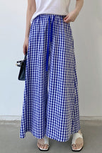 Chouyatou Women's Plaid Wide Leg Culotte Pants Gingham High Elastic Waisted Cropped Palazzo Pants with Pockets