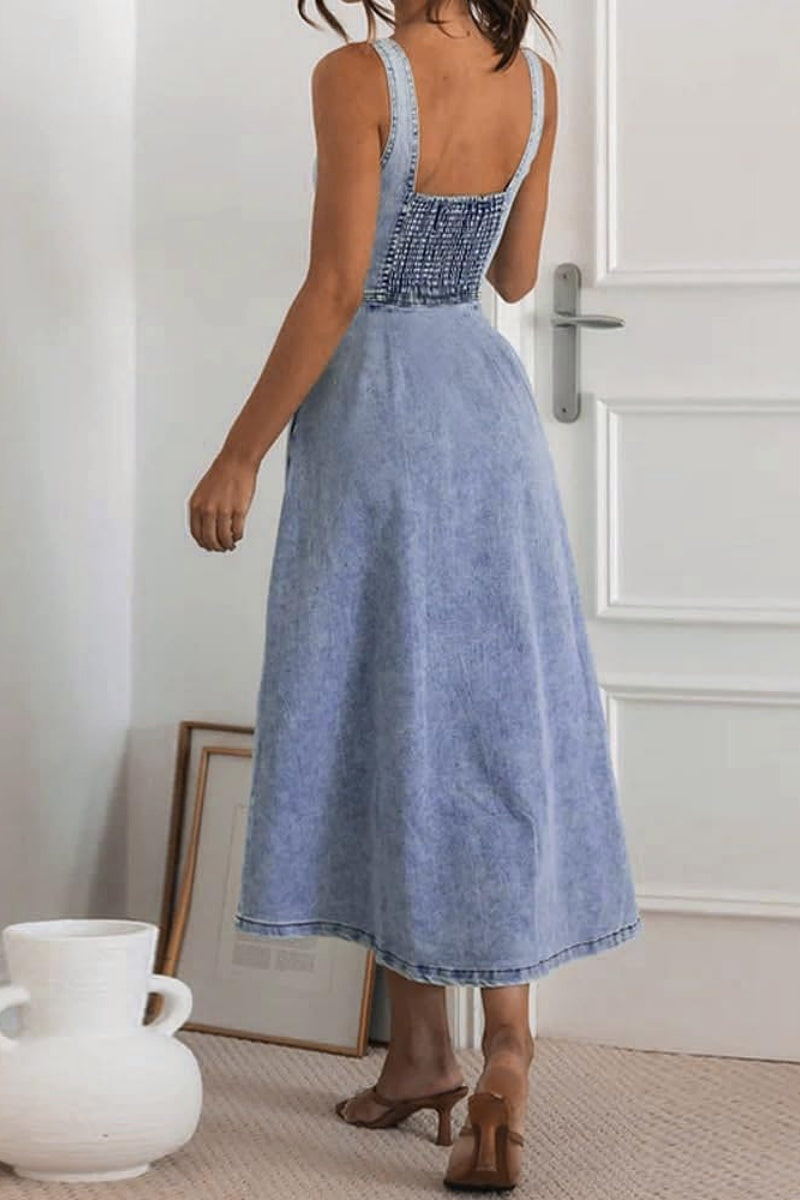 Chouyatou Denim Dress for Women Sleeveless Button Down Slim Fit Midi J CHOUYATOU Chouyatou Denim Dress for Women Sleeveless Button Down Slim Fit Midi J CHOUYATOU