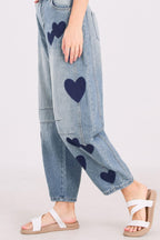 Chouyatou Y2k Barrel Jeans Women Wide Leg Jeans Baggy Distressed Printed Boyfriend Horseshoe Jeans Denim Pants