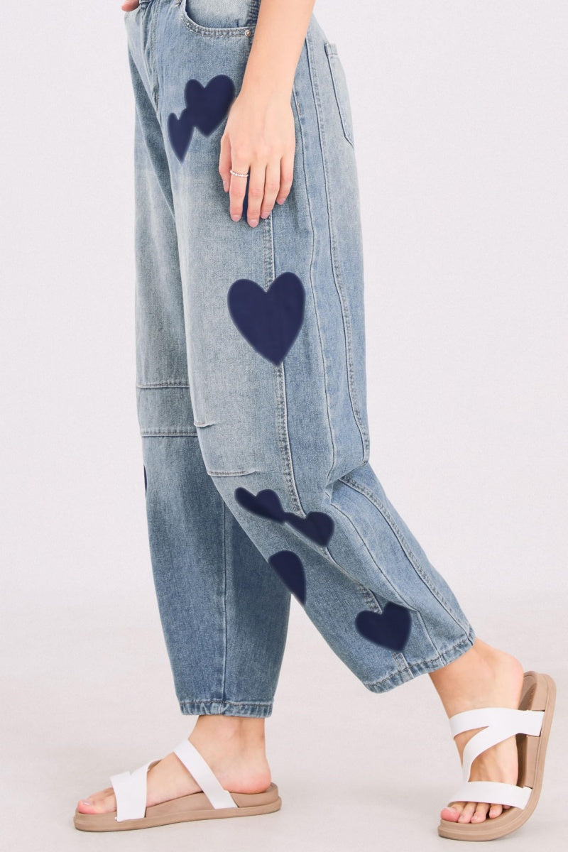 Chouyatou Y2k Barrel Jeans Women Wide Leg Jeans Baggy Distressed Printed Boyfriend Horseshoe Jeans Denim Pants