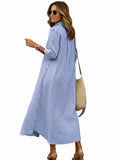 CHOUYATOU Women's Summer 3/4 Sleeve Striped Maxi Long Shirt Dress Boho Ruffled Button Down Beach Dress