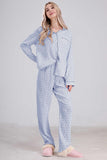 Chouyatou Womens Cotton Gauze Pajama Set Long Sleeve Button Up Shirt and Pants 2 Piece Cute Printed Pj Set