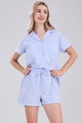 Chouyatou Womens Striped Pajama Set Cute Heart Pjs Sleepwear Short Sleeve Shirt and Shorts Set