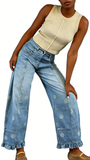 CHOUYATOU Barrel Jeans Women 2026 Floral Print Wide Leg Jeans Y2k Patchwork Baggy Boyfriend Denim Pants