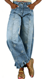 CHOUYATOU Barrel Jeans Women 2026 Floral Print Wide Leg Jeans Y2k Patchwork Baggy Boyfriend Denim Pants