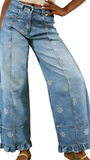 CHOUYATOU Barrel Jeans Women 2026 Floral Print Wide Leg Jeans Y2k Patchwork Baggy Boyfriend Denim Pants