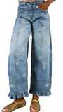 CHOUYATOU Barrel Jeans Women 2026 Floral Print Wide Leg Jeans Y2k Patchwork Baggy Boyfriend Denim Pants