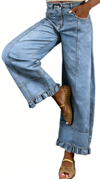 Chouyatou Barrel Jeans Women Floral Print Wide Leg Jeans Y2k Patchwork Baggy Boyfriend Denim Pants