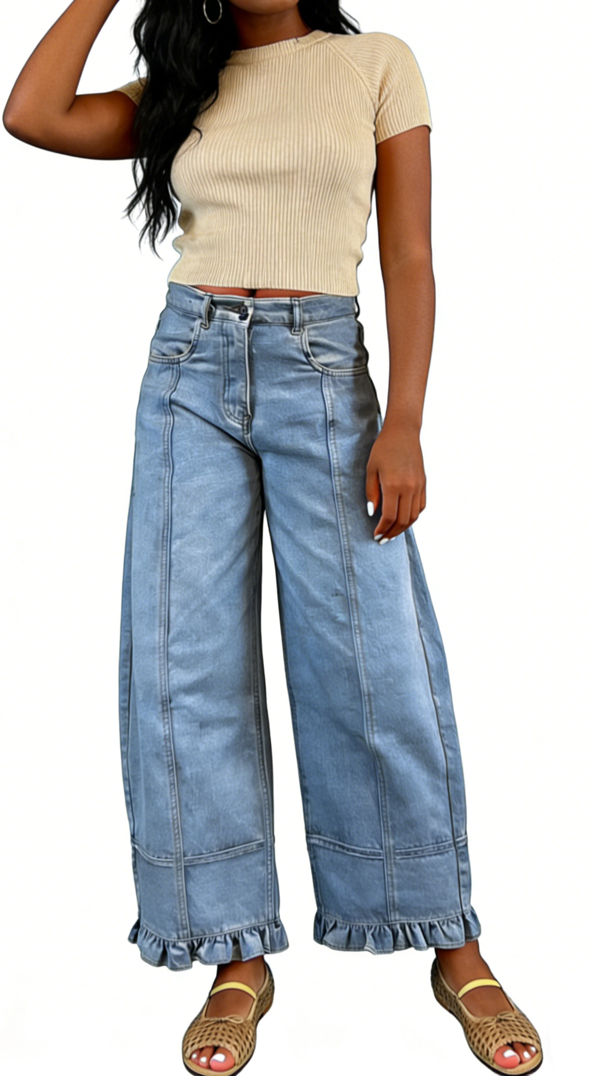 Chouyatou Barrel Jeans Women Floral Print Wide Leg Jeans Y2k Patchwork Baggy Boyfriend Denim Pants