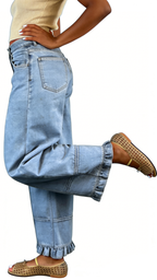 Chouyatou Barrel Jeans Women Floral Print Wide Leg Jeans Y2k Patchwork Baggy Boyfriend Denim Pants