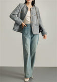 Chouyatou Women's Elegant Houndstooth Tweed Jacket Button Down Fringed Tassel Blazer Jacket Coat