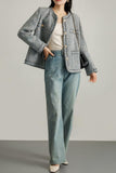 Chouyatou Women's Elegant Houndstooth Tweed Jacket Button Down Fringed Tassel Blazer Jacket Coat