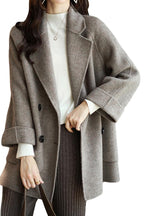 Chouyatou Women Wool Coat Peacoat Jacket Thick Loose Double Breasted Pea Coat Woolen Winter Overcoat