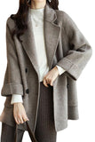 Chouyatou Women Wool Coat Peacoat Jacket Thick Loose Double Breasted Pea Coat Woolen Winter Overcoat