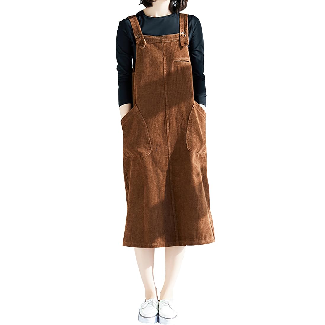 Chouyatou Women's Cute Sleeveless Corduroy Overall Dress Jumper Midi B CHOUYATOU Chouyatou Women's Cute Sleeveless Corduroy Overall Dress Jumper Midi B CHOUYATOU