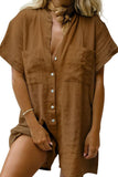 Chouyatou Women Summer Shorts Romper Button Down Wide Leg Cotton Linen Shortalls Jumpsuit