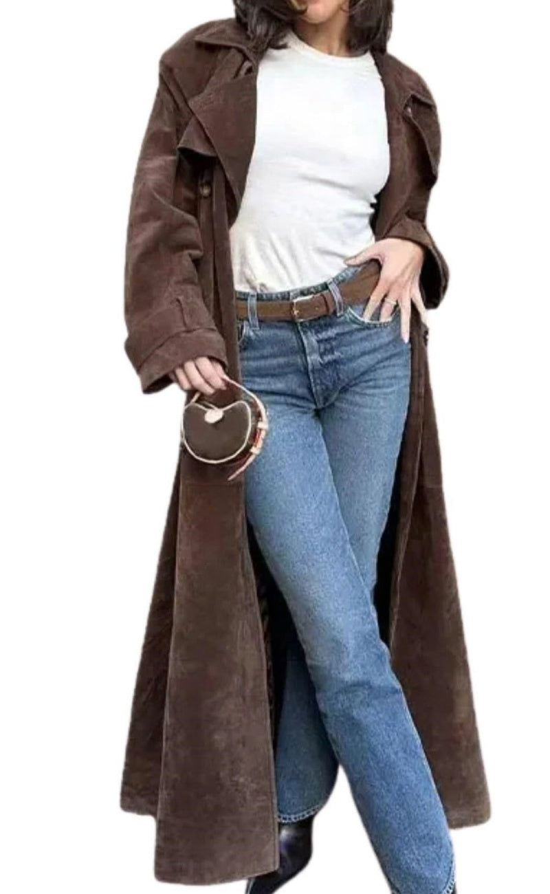 Hfyihgf Women's Elegant Trench Coat Notched Lapel Double Breasted Wool Blend Mid Long Peacoat Overcoat Beige Xl
