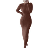 Chouyatou Women's Sexy Crewneck Long Sleeve Cable Knit Bodycon Maxi Pullover Sweater Dress