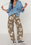 Chouyatou Women Y2k Distressed Barrel Jeans Baggy Wide Leg Jeans Floral Printed Boyfriend Patchwork Denim Pants