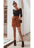 Chouyatou Women's Paperbag High Waist Button Front Corduroy Mini Skirt with Belt