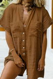 Chouyatou Women Summer Shorts Romper Button Down Wide Leg Cotton Linen Shortalls Jumpsuit