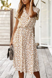 Chouyatou Women's Summer Boho Polka Dot Print Ruffle High Waist Swing Midi Dress