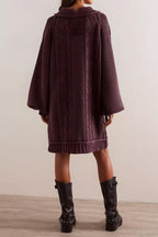 Chouyatou Women's Babydoll Cute Lantern Sleeve Sweater Mini Dress Woven Twisted Baggy Loose Cable Knit Sweater Pullover
