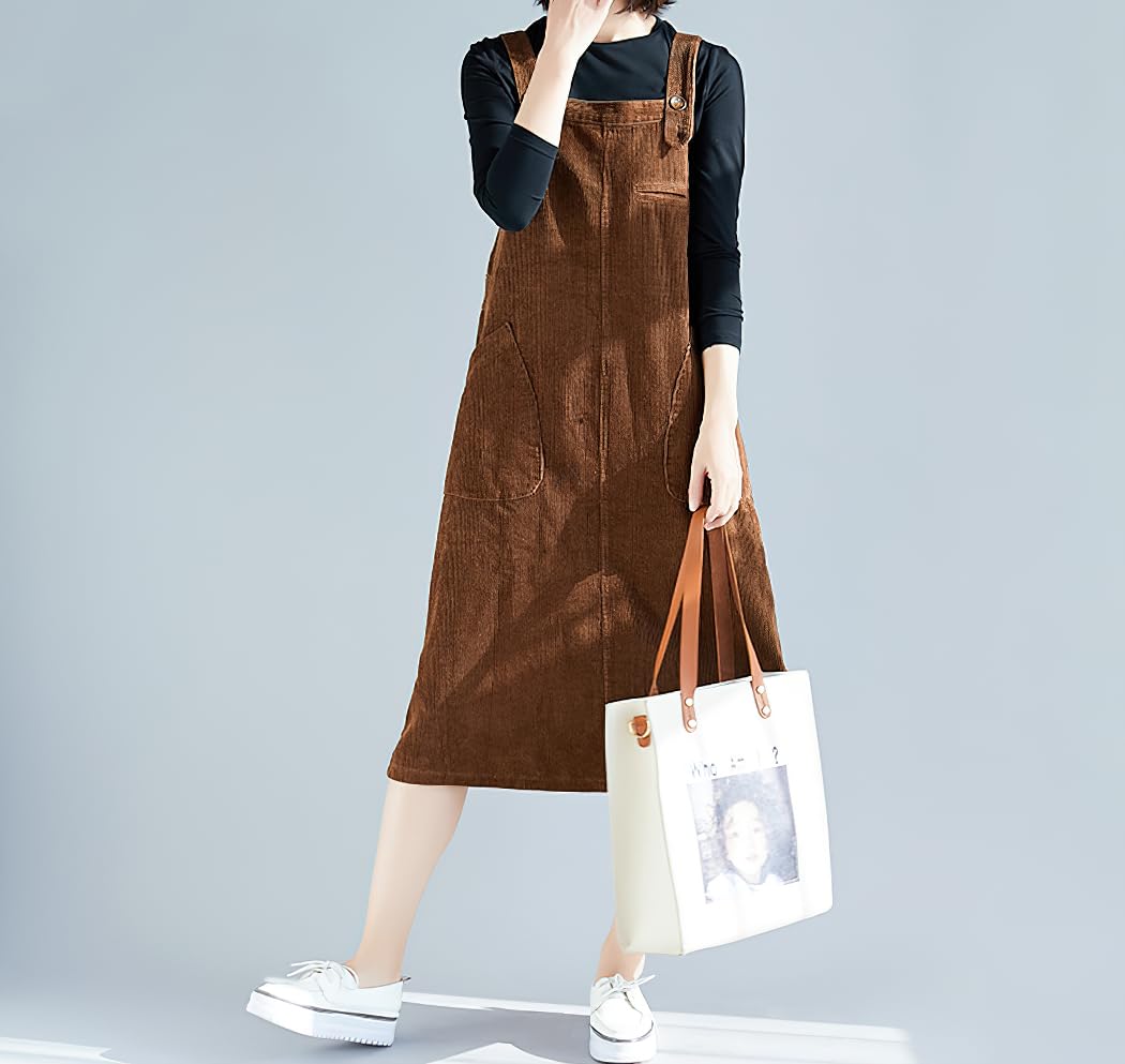 corduroy overall dress midi pearturs - Corduroy Midi Overall Dress