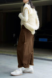 Chouyatou Women Corduroy Barrel Pants Wide Leg Vintage Mid Rise Y2k Baggy Boyfriend Pants