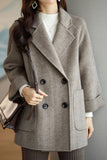 Chouyatou Women Wool Coat Peacoat Jacket Thick Loose Double Breasted Pea Coat Woolen Winter Overcoat