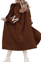 Chouyatou Women's Casual Knitted Sleeve Wool Trench Coat Zip Up Hooded Wool Blend Overcoat with Pockets