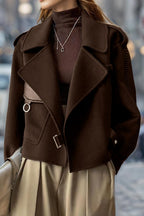 Chouyatou Women's Business Casual Wool Coat Suit Top Open Front Loose Dressy Blazer Jacket Trench Coat