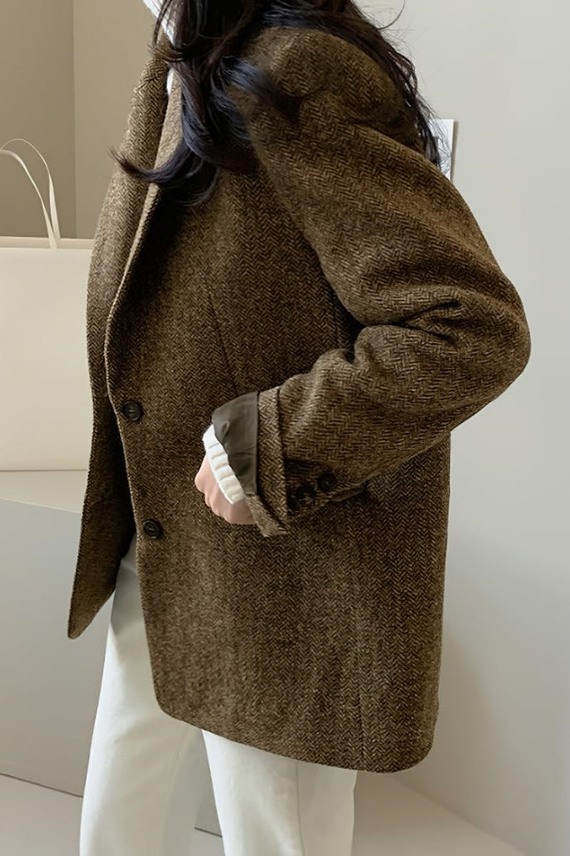 Chouyatou Womens Fall Winter Wool Blend Casual Business Blazer Jacket Single Breasted Dressy Work Coat