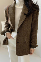 Chouyatou Womens Fall Winter Wool Blend Casual Business Blazer Jacket Single Breasted Dressy Work Coat