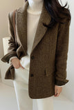 Chouyatou Womens Fall Winter Wool Blend Casual Business Blazer Jacket Single Breasted Dressy Work Coat