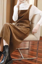 Chouyatou Womens Cute Corduroy Adjustable Strap Overall Dress fringe Pinafore Baggy Maxi Long Tank Dress
