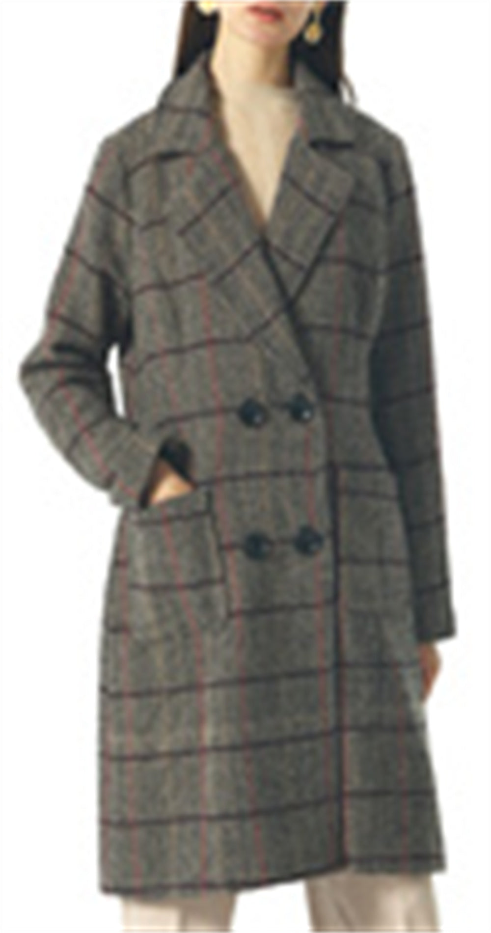 Chouyatou Women Elegant Notched Collar Double Breasted Wool Blend Over Coat