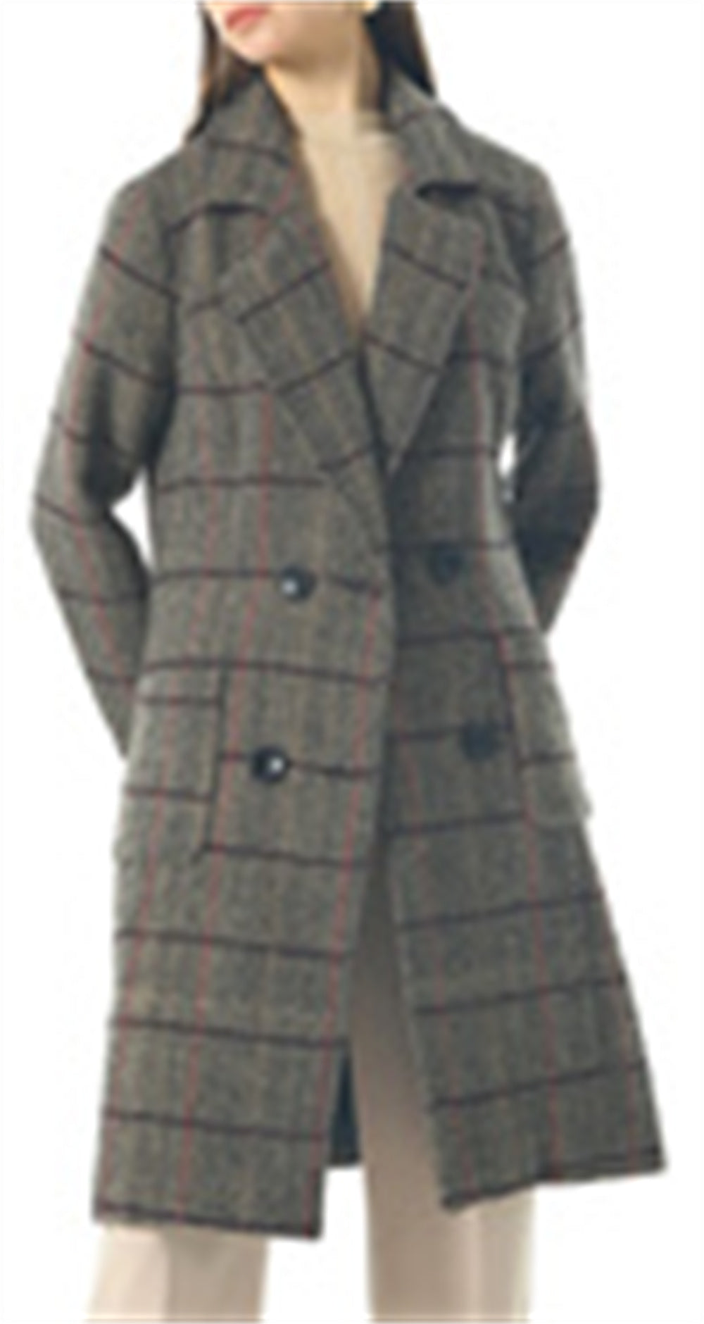 Chouyatou Women Elegant Notched Collar Double Breasted Wool Blend Over Coat