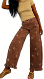 CHOUYATOU Barrel Jeans Women 2026 Floral Print Wide Leg Jeans Y2k Patchwork Baggy Boyfriend Denim Pants