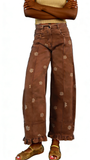 CHOUYATOU Barrel Jeans Women 2026 Floral Print Wide Leg Jeans Y2k Patchwork Baggy Boyfriend Denim Pants