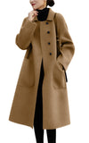 Chouyatou Women's Winter Wool Coat Single Breasted Business Casual Midi Long Winter Trench Coat