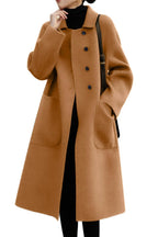Chouyatou Women's Winter Wool Coat Single Breasted Business Casual Midi Long Winter Trench Coat
