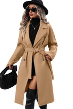 Chouyatou Womens Long Wool Pea Coat Notched Lapel Double Breasted Trench Coat Winter Warm Overcoat with Belt