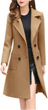 Chouyatou Women Elegant Notched Collar Double Breasted Wool Blend Over Coat