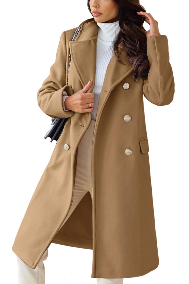 Chouyatou Women's Winter Jacket Double-Breasted Wool Blend Warm Long Trench Coat