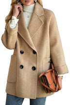 Chouyatou Women Wool Coat Peacoat Jacket Thick Loose Double Breasted Pea Coat Woolen Winter Overcoat
