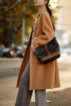Chouyatou Women's Winter Wool Coat Single Breasted Business Casual Midi Long Winter Trench Coat