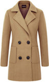 Chouyatou Women Elegant Notched Collar Double Breasted Wool Blend Over Coat
