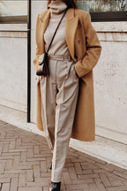 Chouyatou Women's Double Breasted Wool Coat Notched Lapel Collar Winter Pea Coat Overcoat Long Jackets