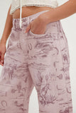 chouyatou Women Boyfriend Baggy Barrel Jeans Floral Print Denim Ankle Pants Wide Leg Mid Rise Jeans Sweatpants Y2k Patchwork